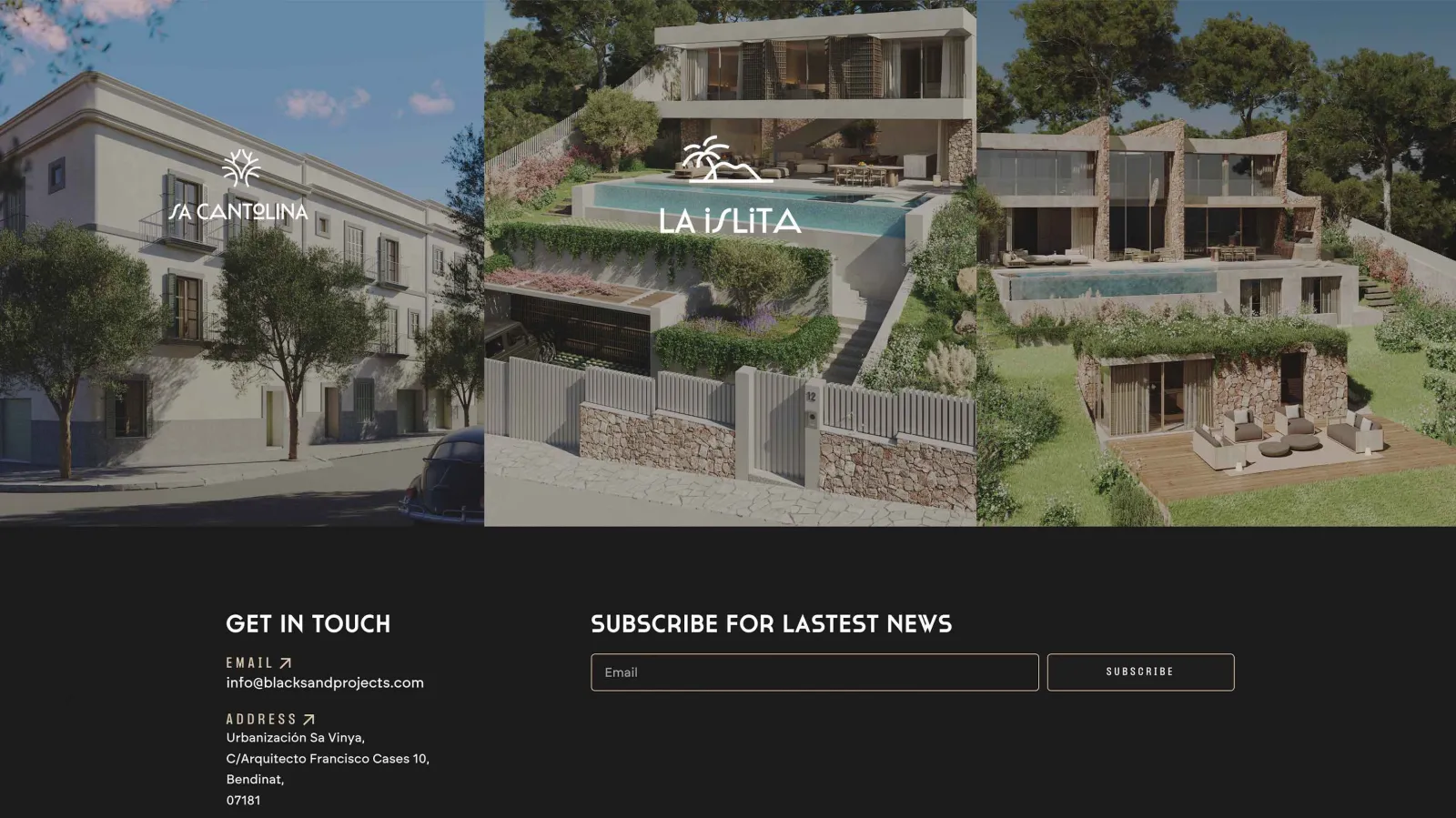 Website for luxury property development, interface