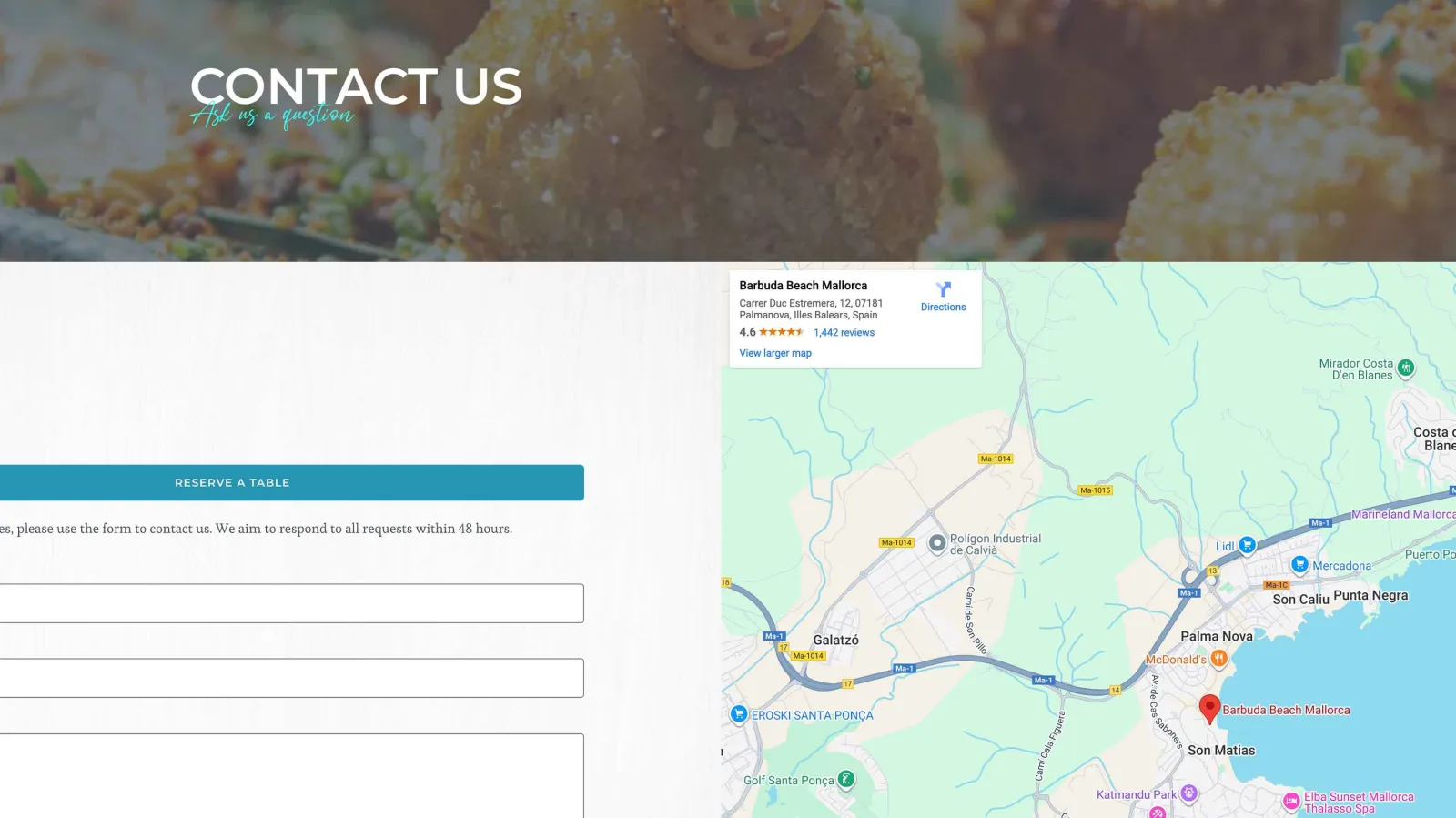 Restaurant website design and booking system, mobile booking view