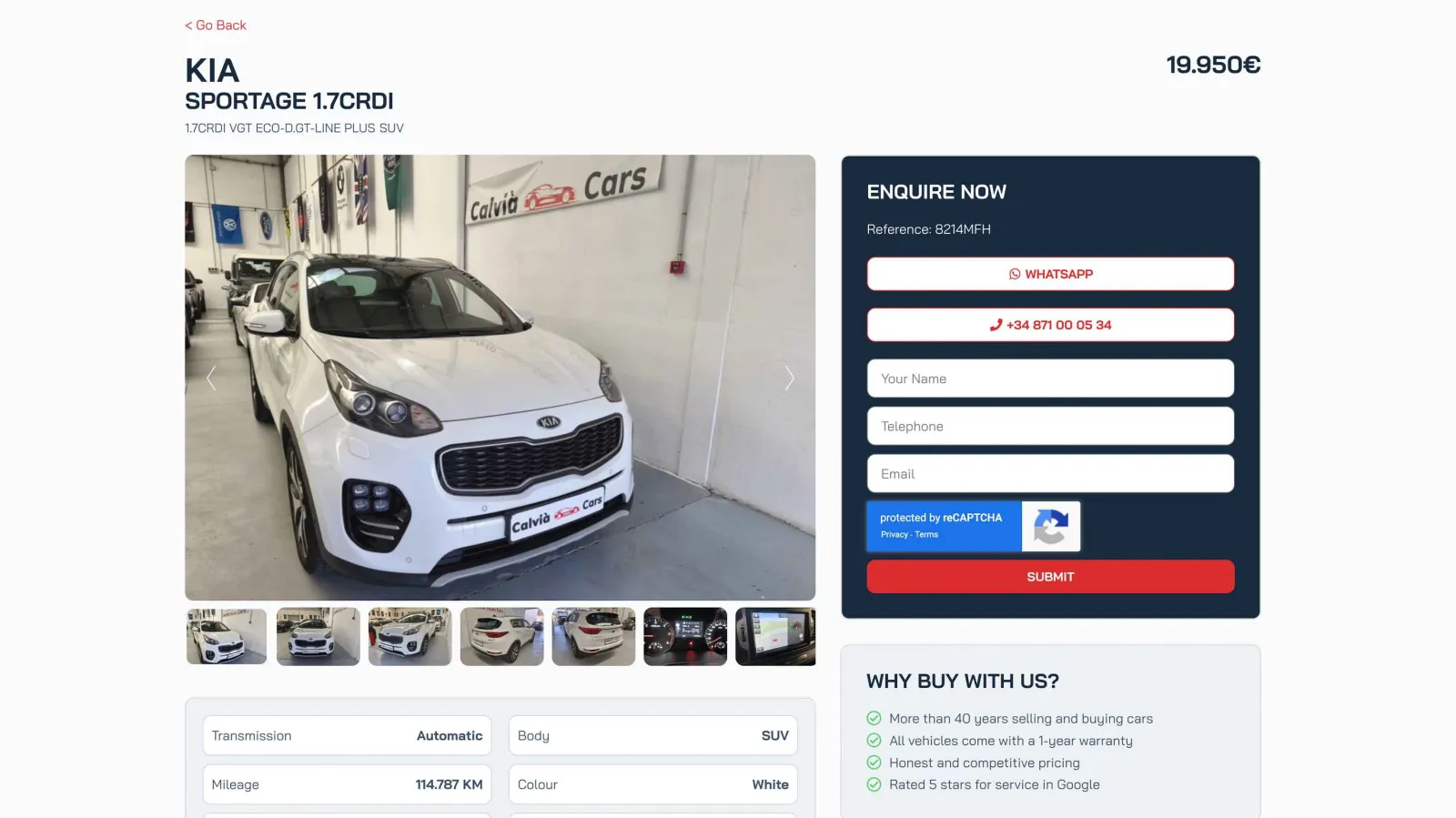 Calvia Cars website vehicle detail page