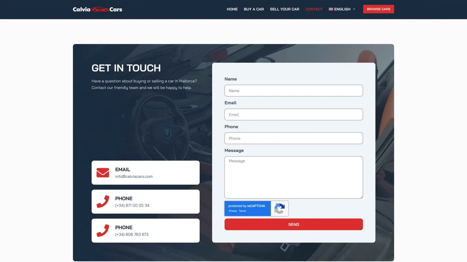 Calvia Cars website on mobile