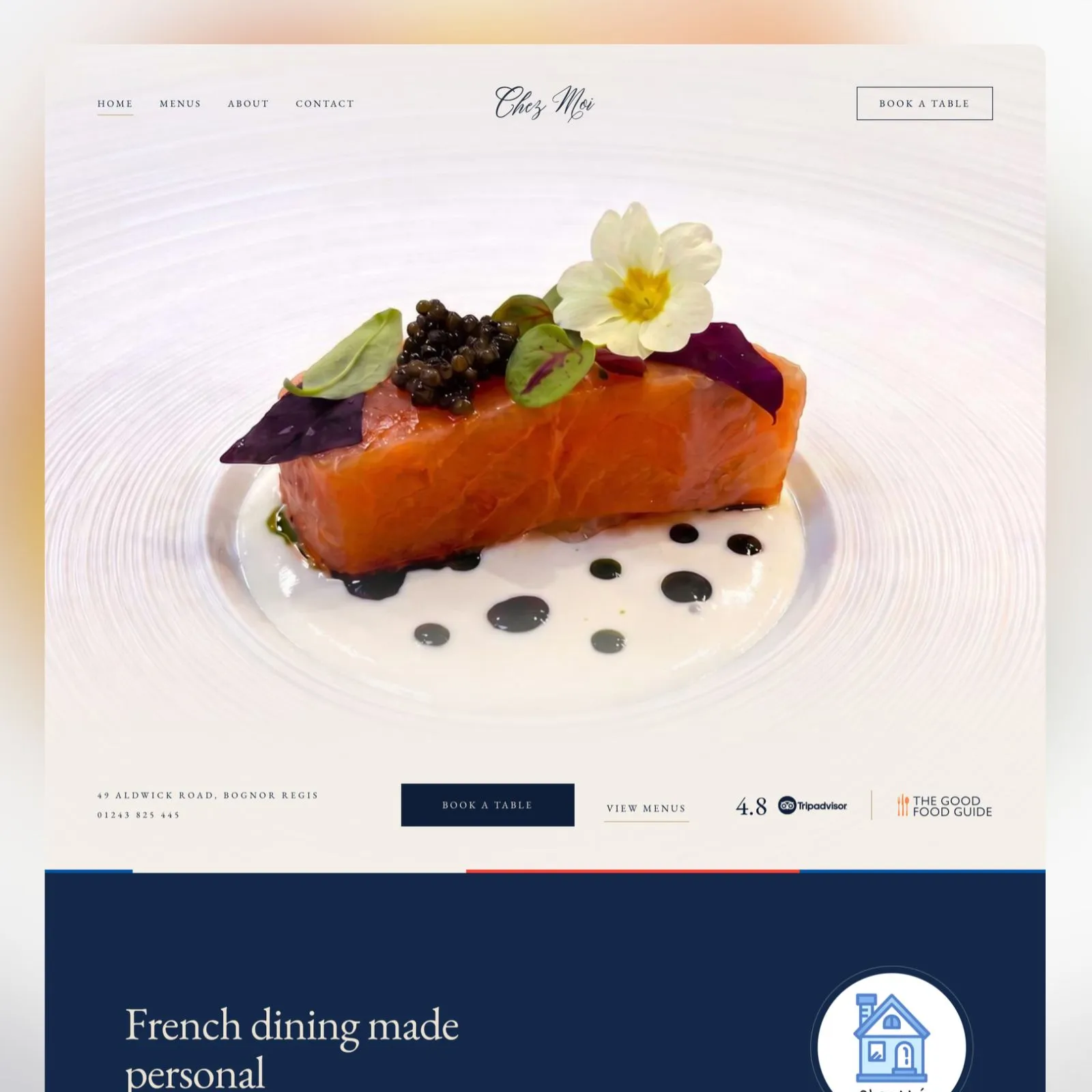 Chez Moi French restaurant website homepage
