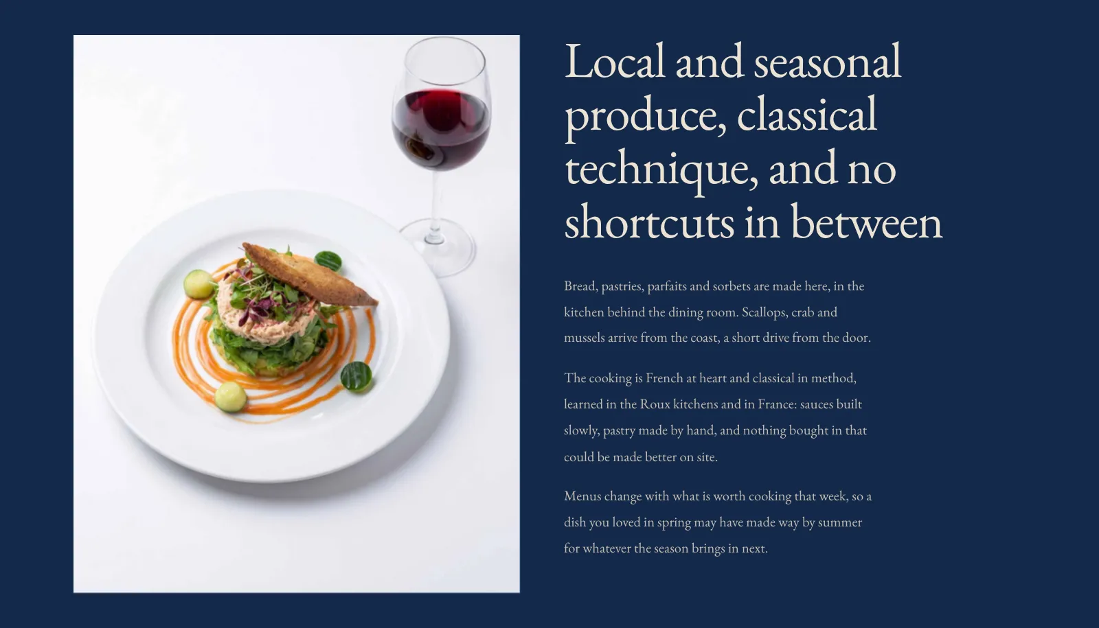 Chez Moi website, local and seasonal produce section
