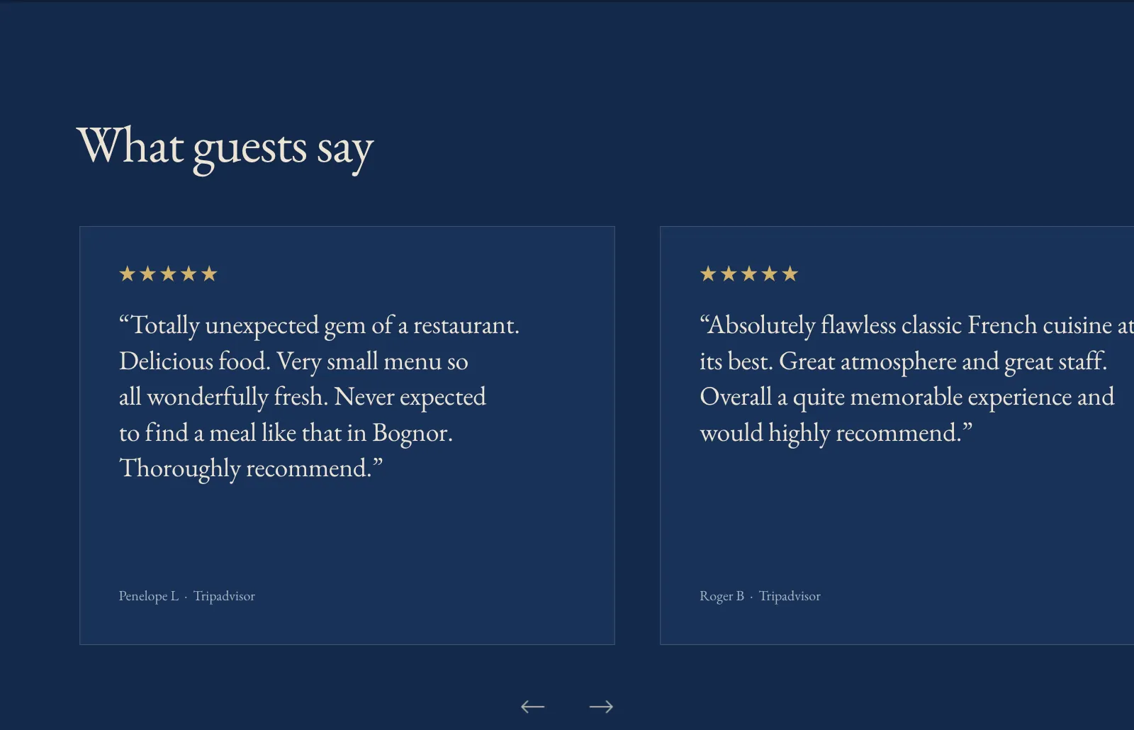Chez Moi website, guest reviews from Tripadvisor