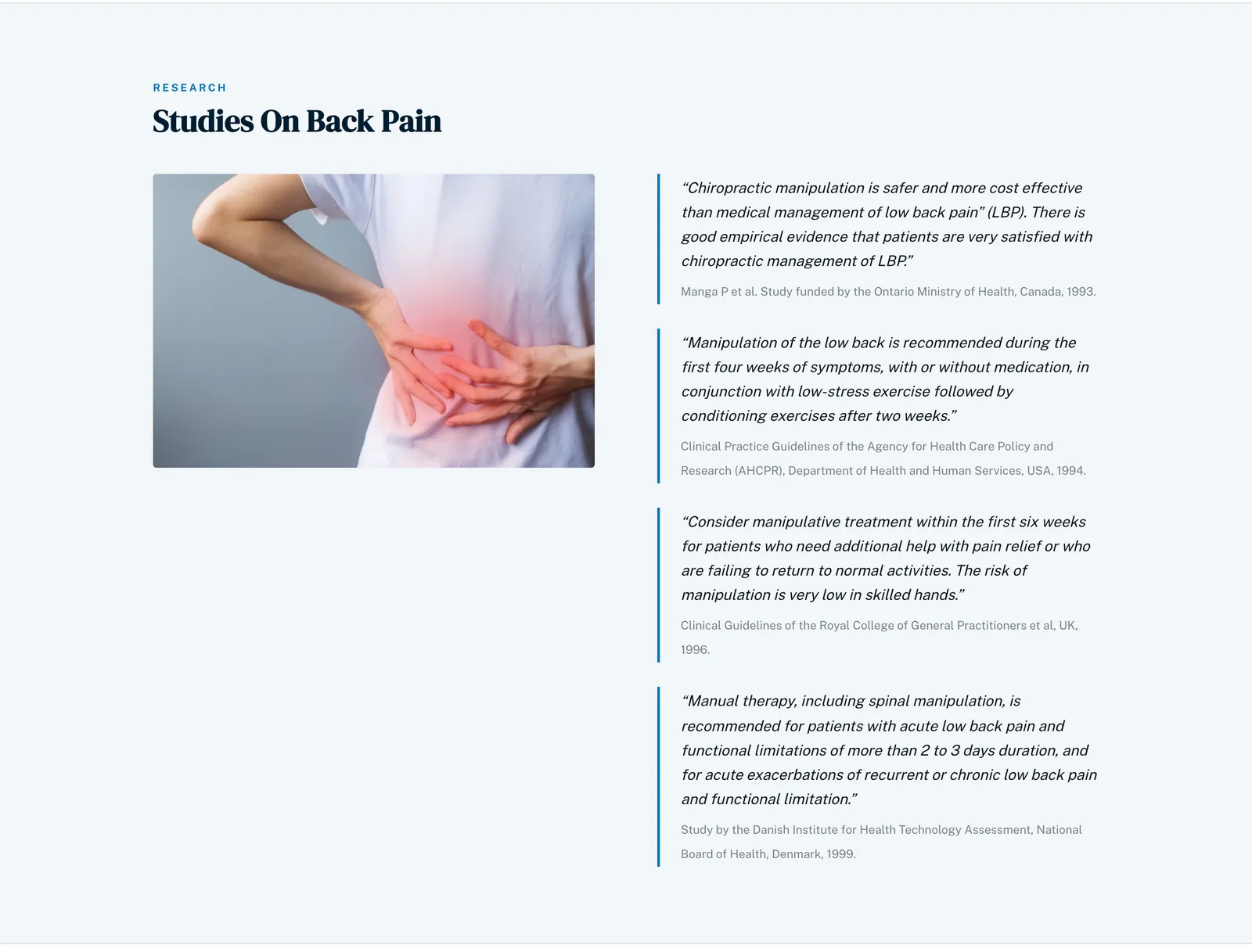 Dr Adrian Cobb website, research on treating back pain