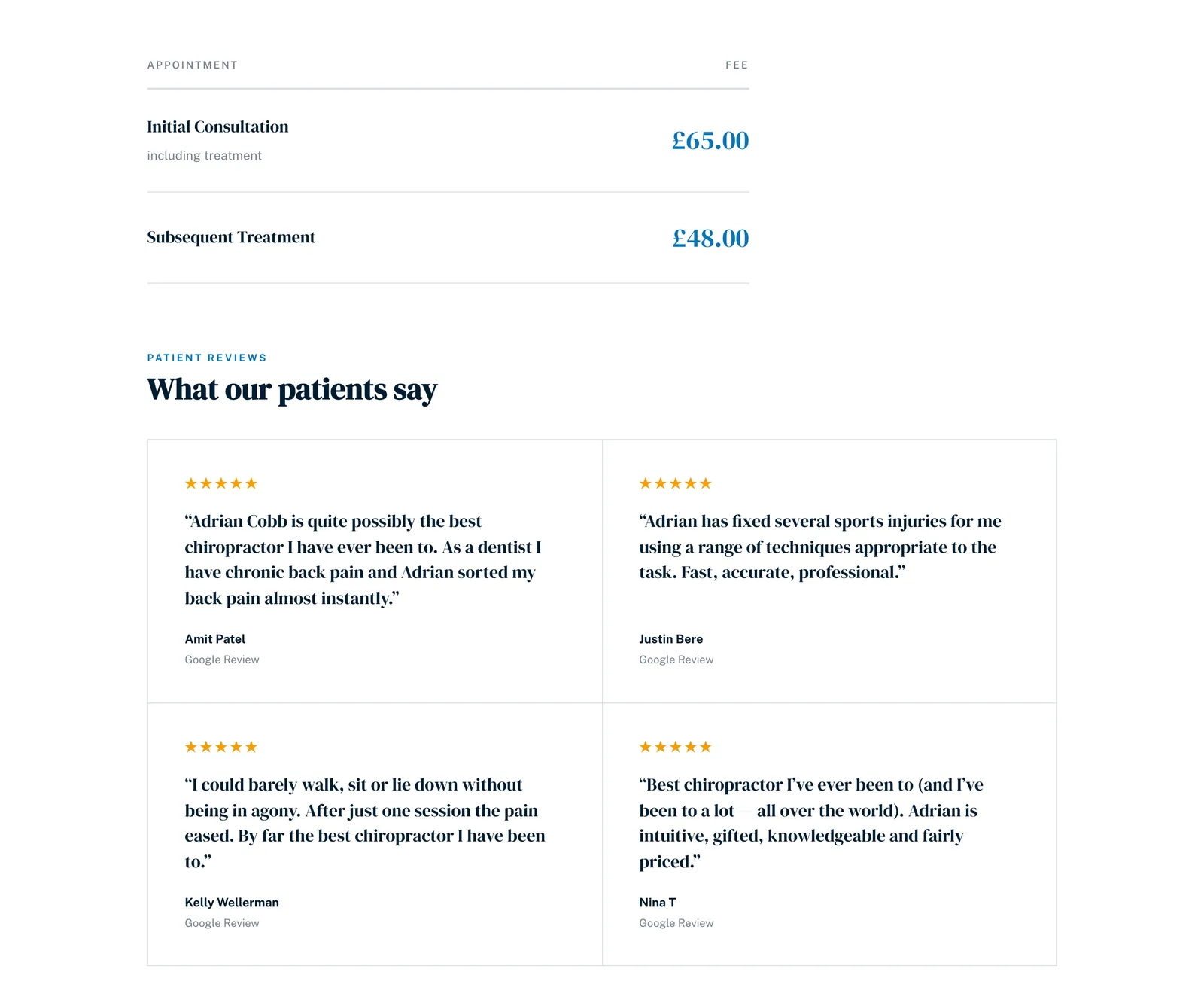Dr Adrian Cobb website, prices and patient reviews