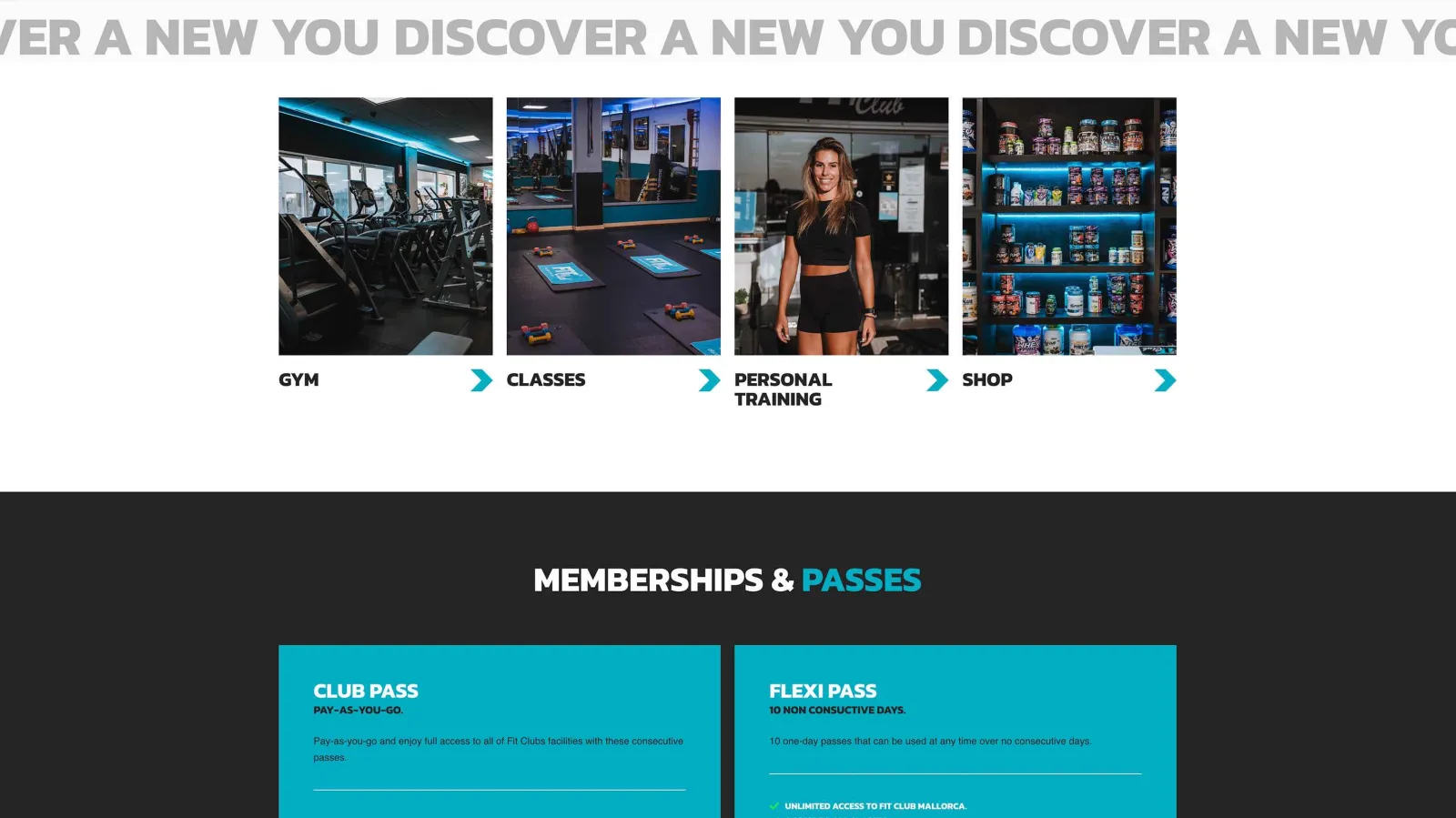Website and SEO for Fit Club, interface
