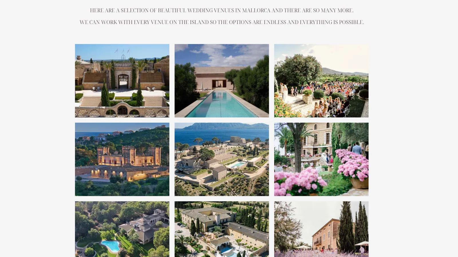 Website design for luxury wedding planner, mobile view