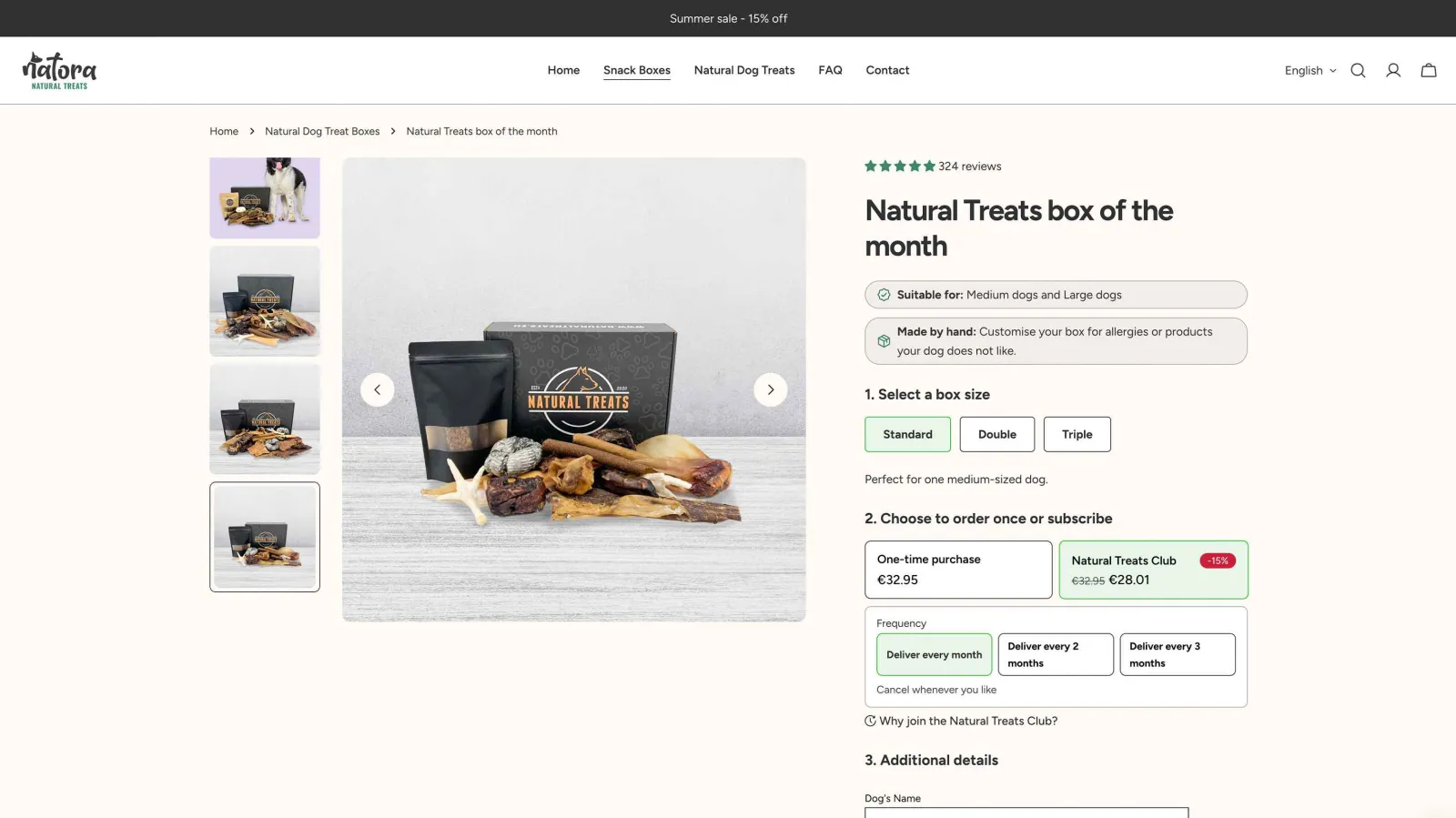 Ecommerce design for Natora, storefront interface