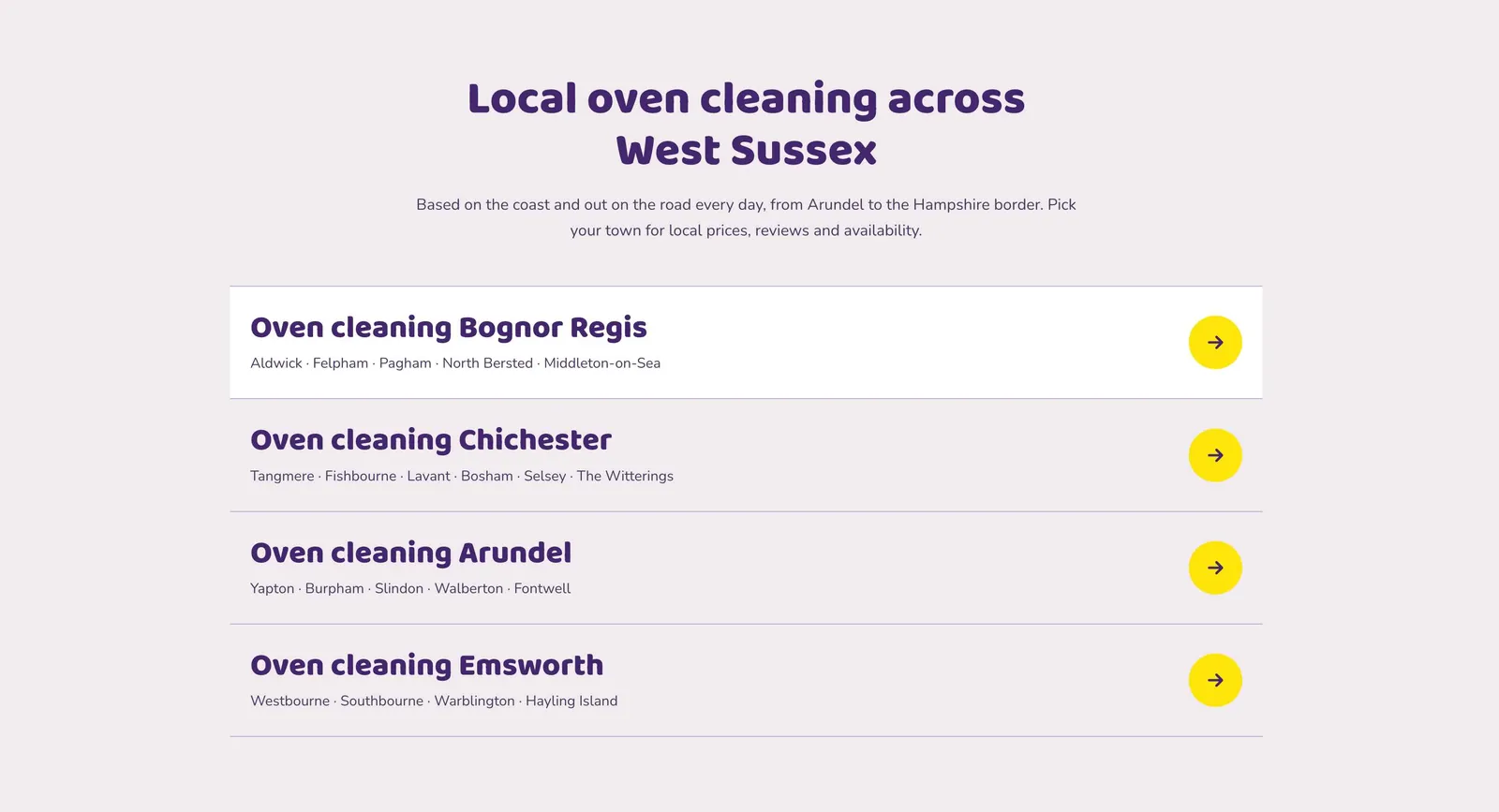 The Oven Cleaner website, local oven cleaning areas across West Sussex