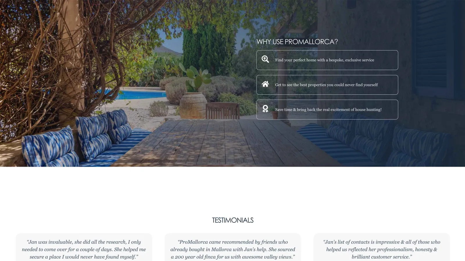 Website design for Property Mallorca, interface