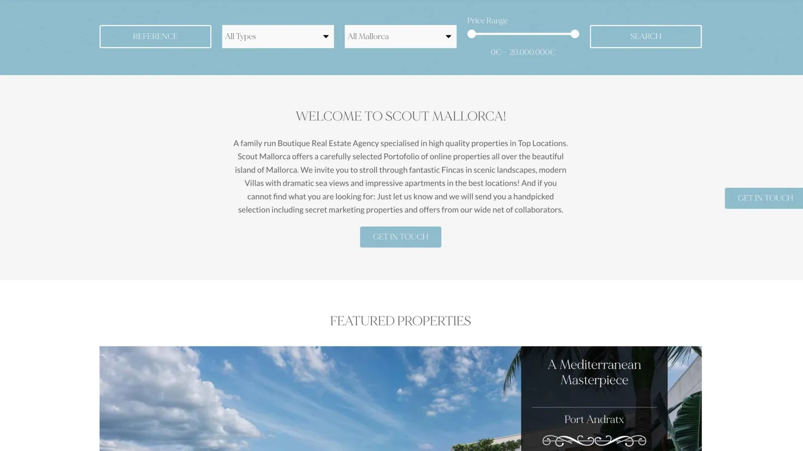 Web design for real estate Scout Mallorca, interface