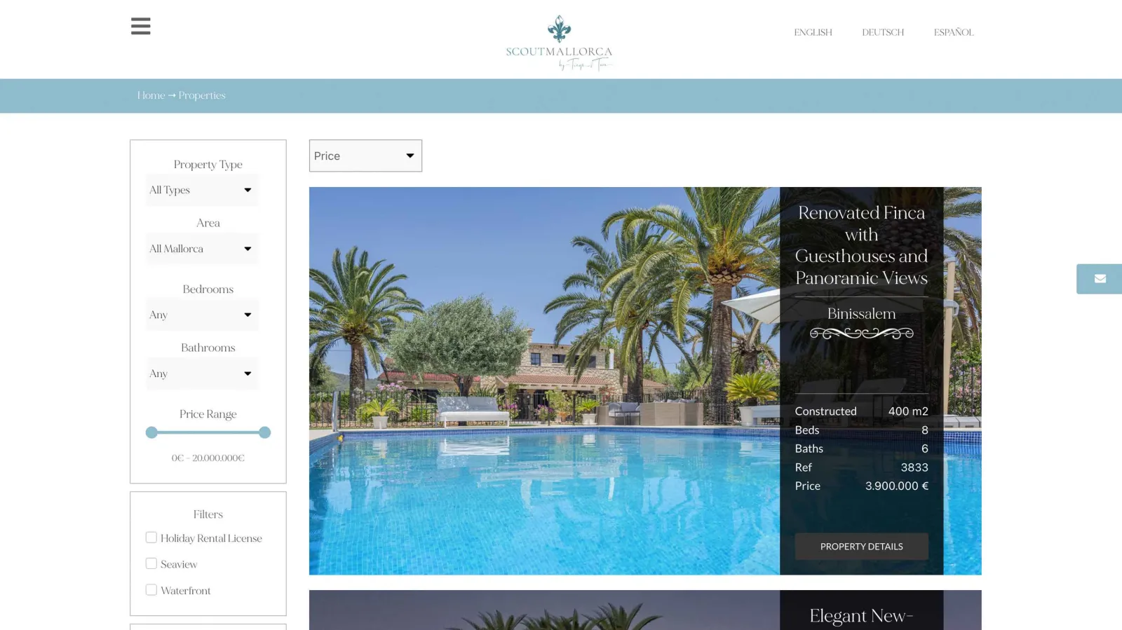 Web design for real estate Scout Mallorca, property view