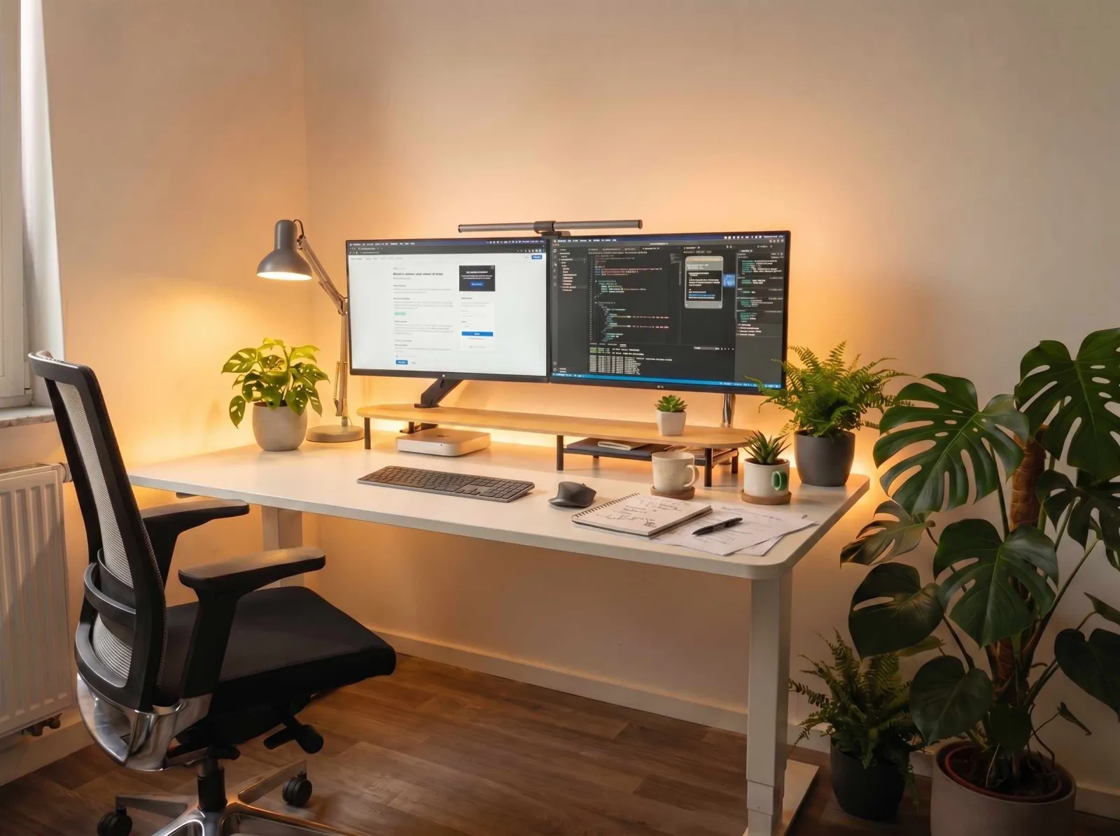The Jayco Digital studio, a warm-lit desk with dual monitors