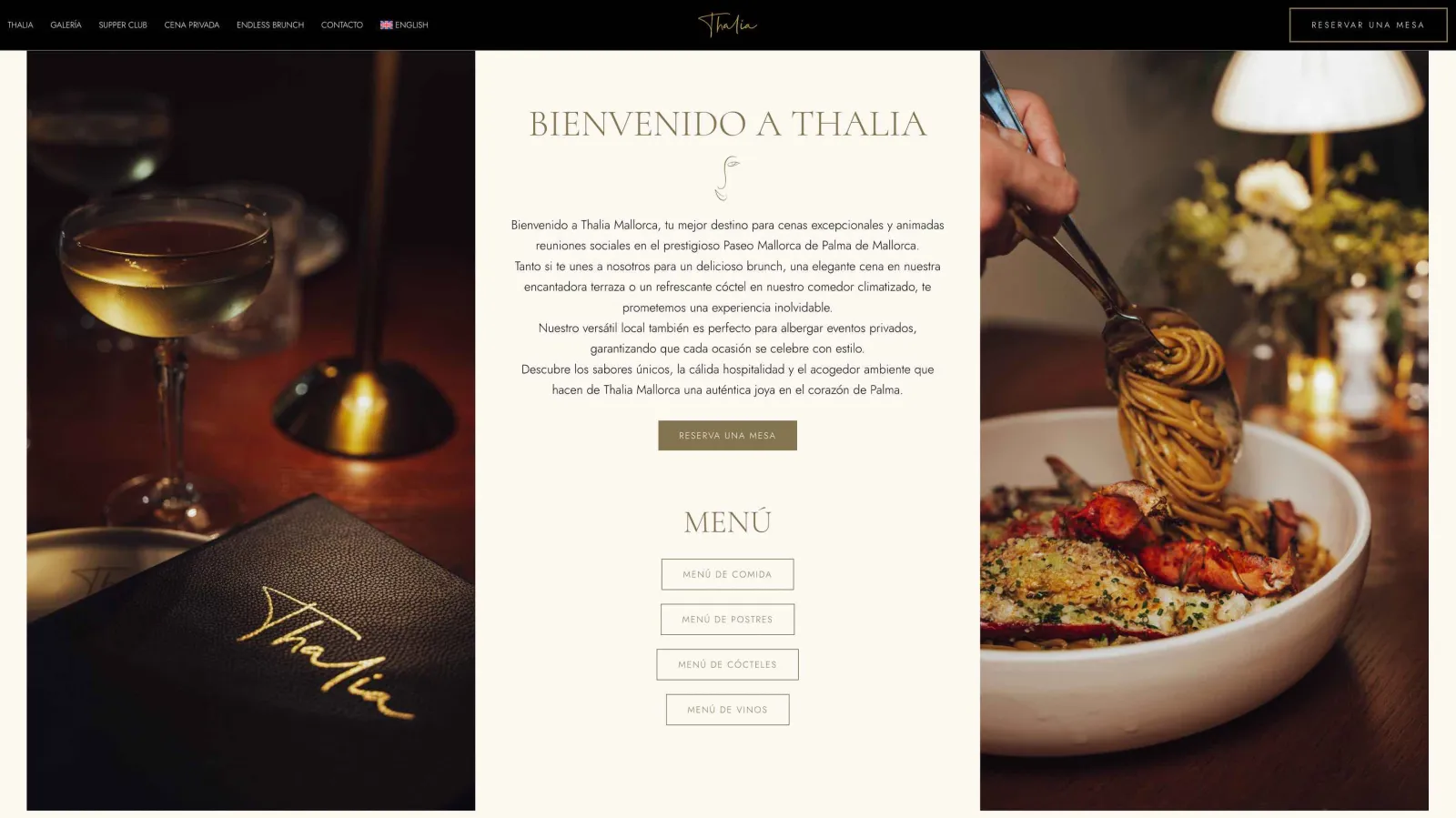 Thalia restaurant website design, interface