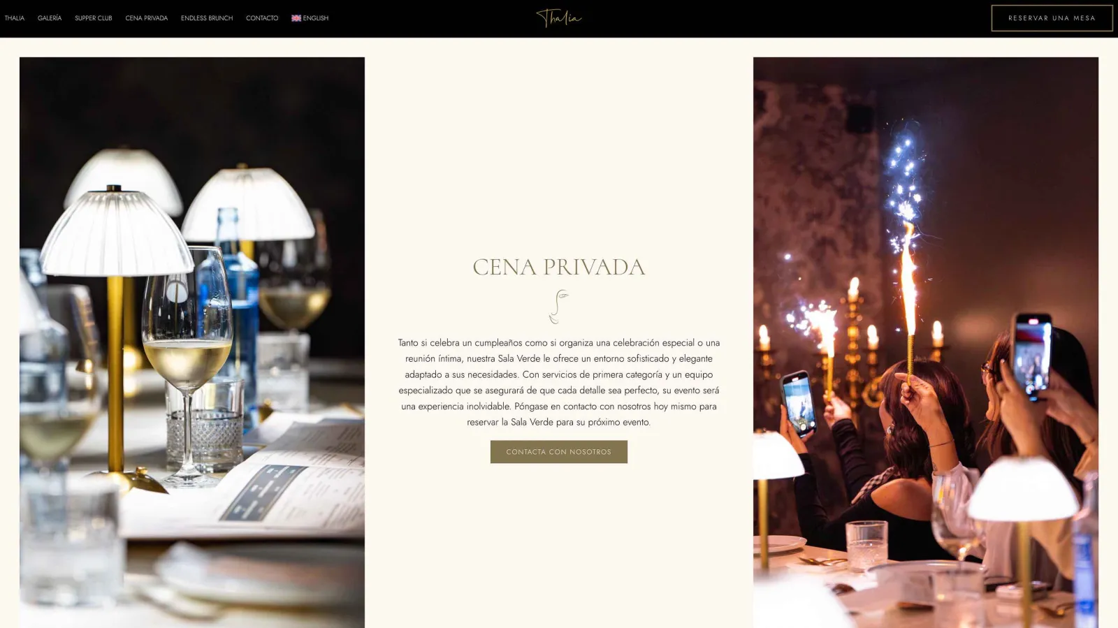 Thalia restaurant website gallery, dishes and interior
